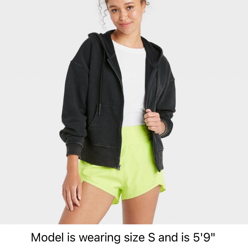 Women's Full Zip French Terry Acid Wash Hoodie - JoyLab Black Wash L